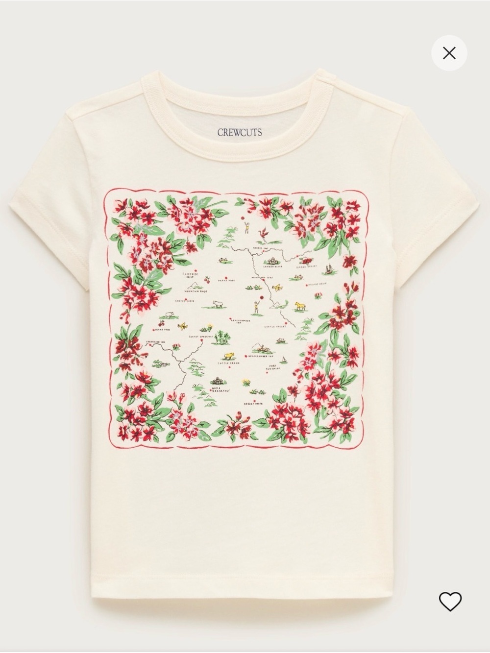 Crewcuts Cream Short Sleeve Tee with Red & Green Floral Map Graphic roadtrip